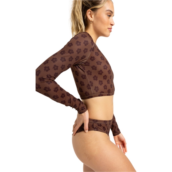 2025 Roxy Dame Roxy Pro Nose Ride Crop Surftop ERJWR03840 - Chocolate Plum Polkabiscus